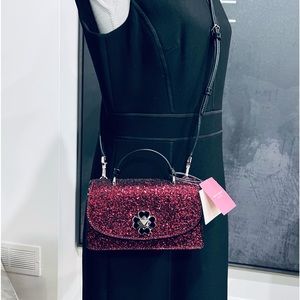 Kate Spade Odette glitter crossbody holiday berry colour / black trim NWT